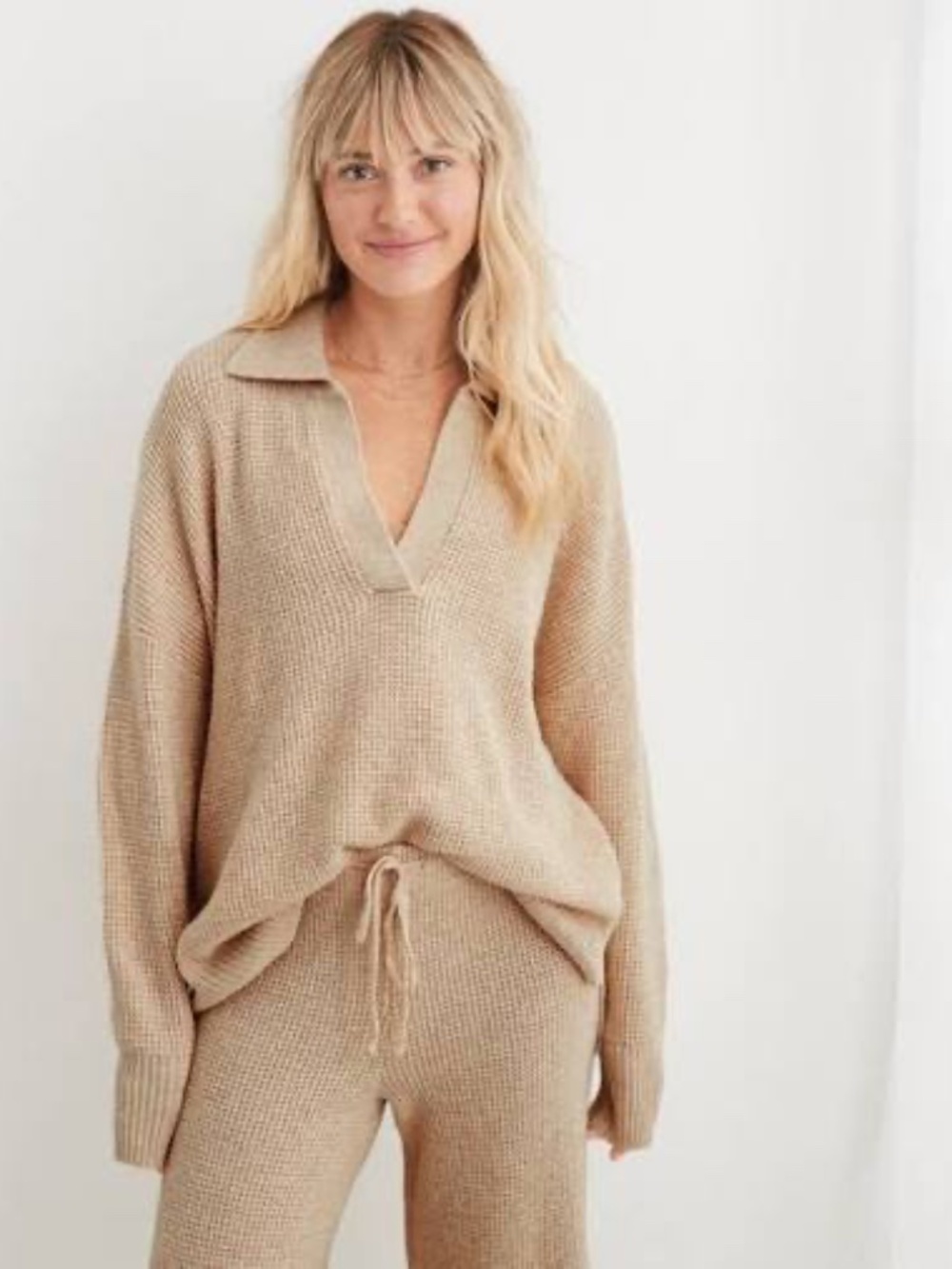 Aerie CozyUp Waffle Polo Sweater